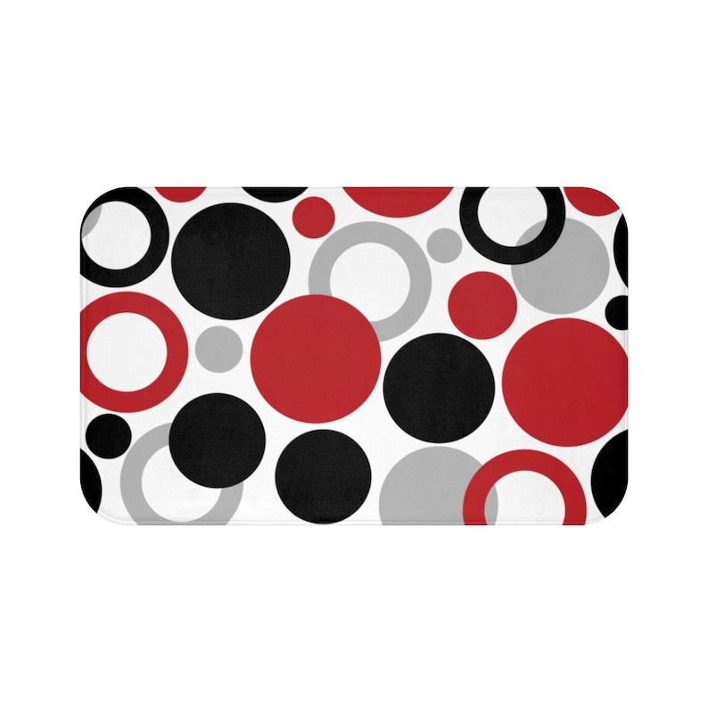 Red Black and Gray Geometric Circles and Dots Memory Foam Mat - MAT9
