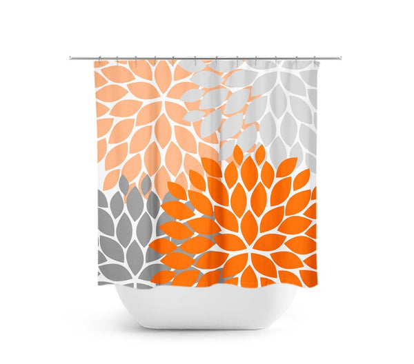 Orange and Gray Flower Burst Shower Curtain - SHOWER111