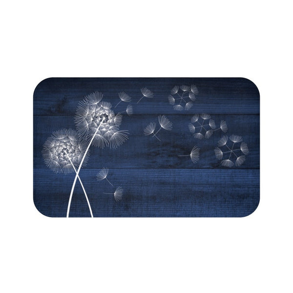 Rustic Blue and White Blowing Dandelion Memory Foam Mat - MAT22