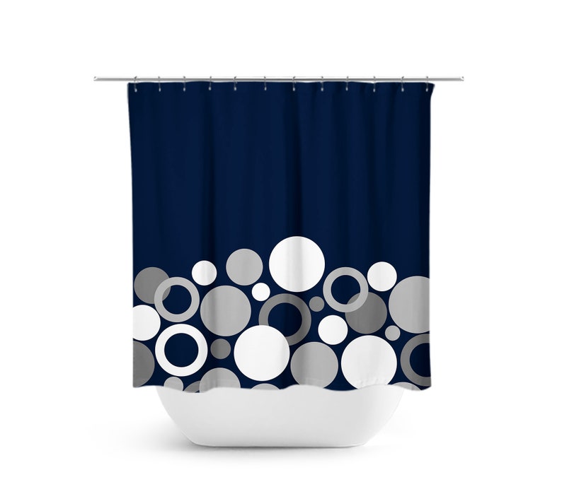 Blue and White Geometric Circles Shower Curtain - SHOWER108