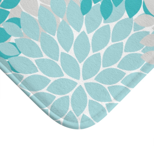 Aqua and Gray Flower Burst Memory Foam Mat - MAT14