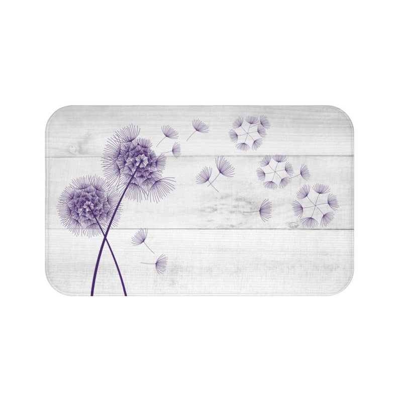 Farmhouse White and Purple Blowing Dandelion Memory Foam Mat - MAT33