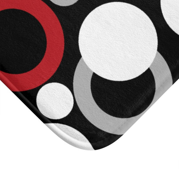 Black Red and Gray Geometric Circles and Dots Memory Foam Mat - MAT19