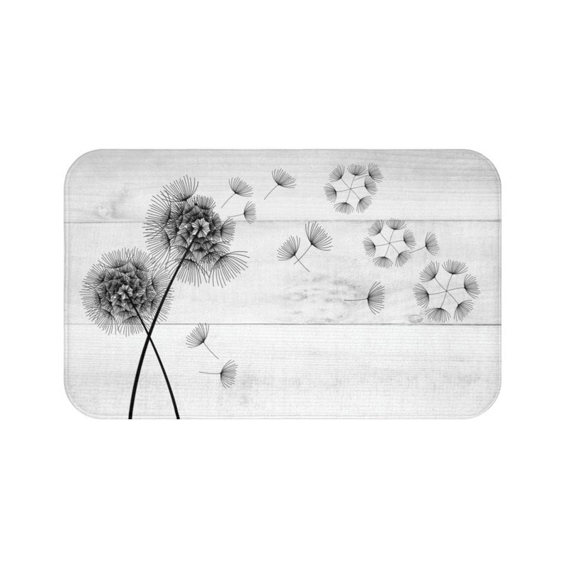 Farmhouse White and Black Blowing Dandelion Memory Foam Mat - MAT34