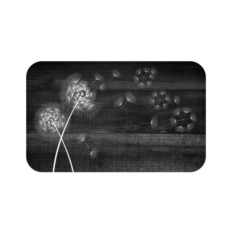 Rustic Black and White Blowing Dandelion Memory Foam Mat - MAT36