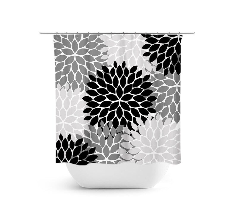 Black and Gray Flower Burst Shower Curtain - SHOWER113
