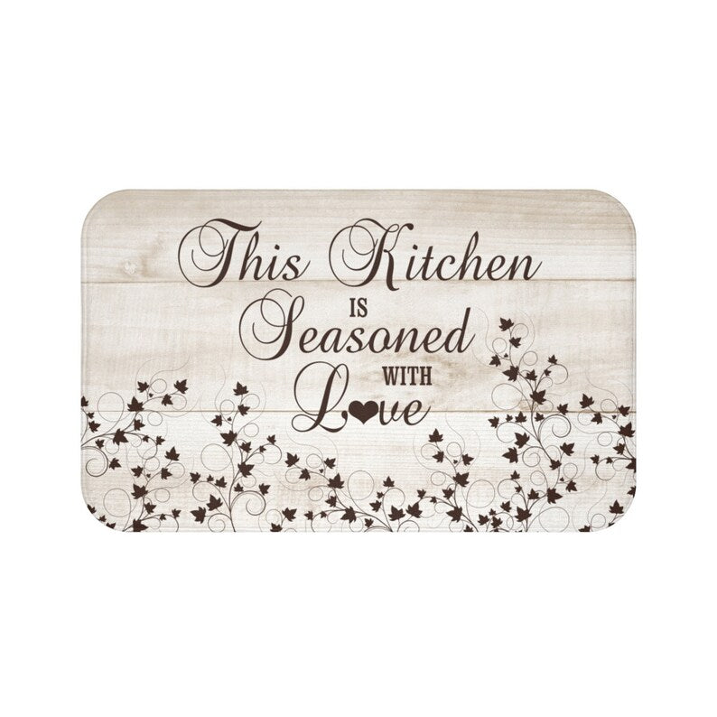 Farmhouse Tan and Brown "This Kitchen is Seasoned with Love" Kitchen Memory Foam Mat - MAT63