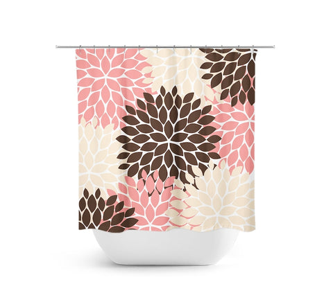 Blush Pink, Brown and Tan Flower Burst Shower Curtain - SHOWER116