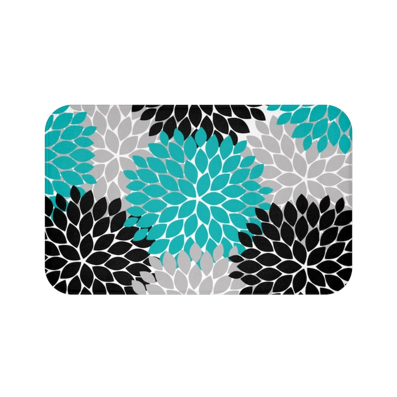 Teal, Black and Gray Flower Burst Memory Foam Mat - MAT62