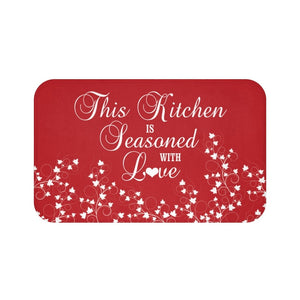 Red "This Kitchen is Seasoned with Love" Kitchen Memory Foam Mat - MAT69