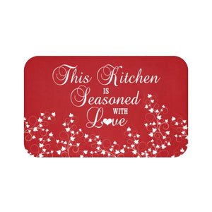 Red "This Kitchen is Seasoned with Love" Kitchen Memory Foam Mat - MAT69