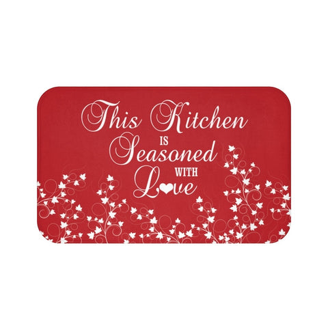 Red "This Kitchen is Seasoned with Love" Kitchen Memory Foam Mat - MAT69