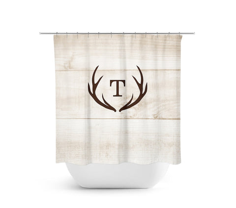 Brown Farmhouse Antler with Monogram Shower Curtain - SHOWER117