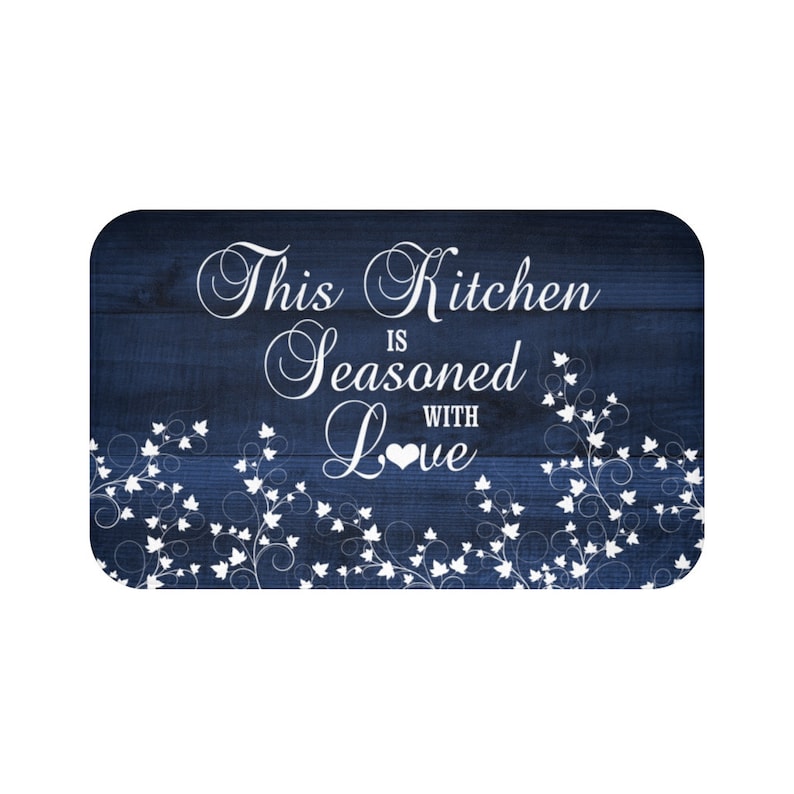 Rustic Blue "This Kitchen is Seasoned with Love" Kitchen Memory Foam Mat - MAT65