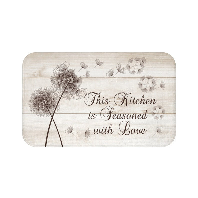 Farmhouse Brown Dandelion "This Kitchen is Seasoned with Love" Kitchen Memory Foam Mat - MAT79