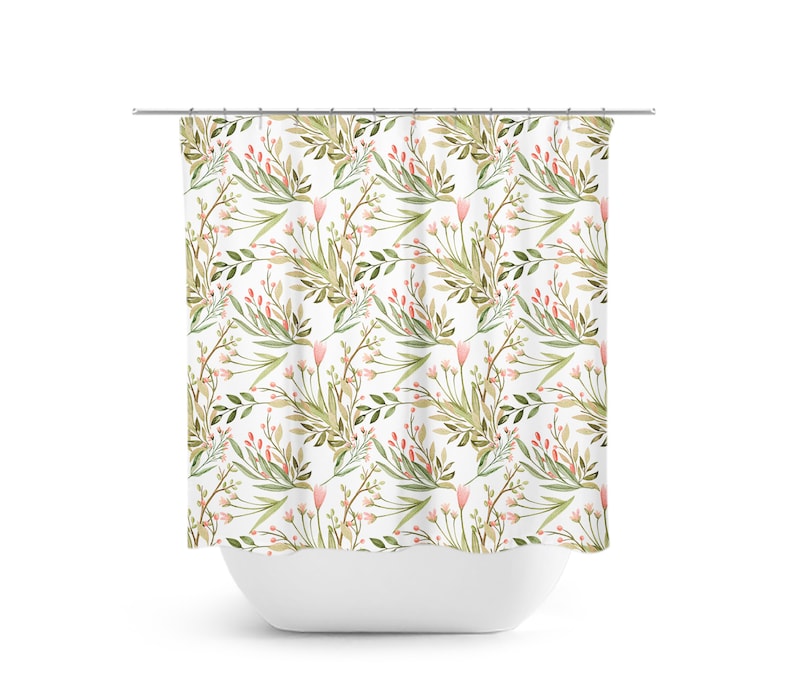 Green Leaves and Pink Flowers Shower Curtain - SHOWER118