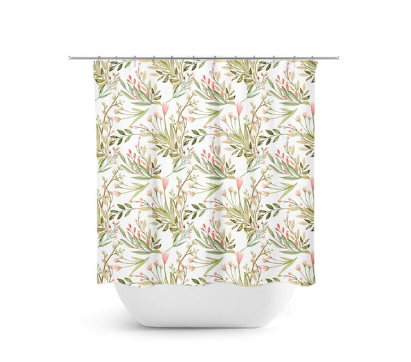 Green Leaves and Pink Flowers Shower Curtain - SHOWER118