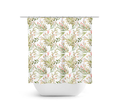Green Leaves and Pink Flowers Shower Curtain - SHOWER118