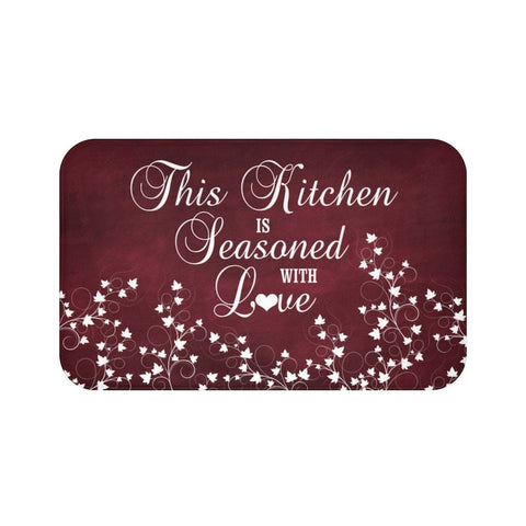 Dark Red "This Kitchen is Seasoned with Love" Kitchen Memory Foam Mat - MAT67