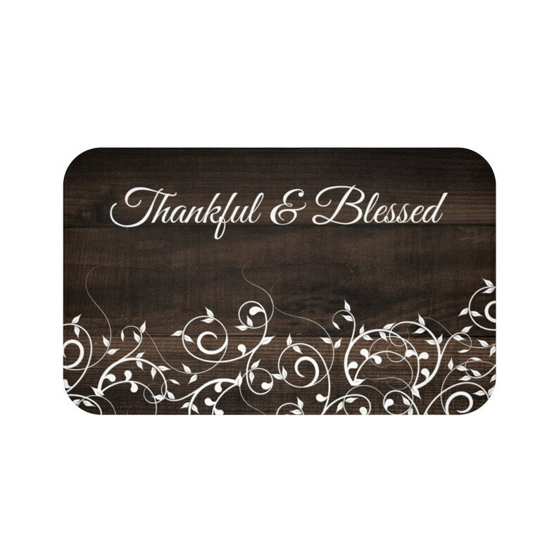 Brown Scroll "Thankful & Blessed" Kitchen Memory Foam Mat - MAT88