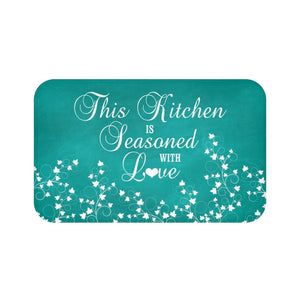 Teal "This Kitchen is Seasoned with Love" Kitchen Memory Foam Mat - MAT71