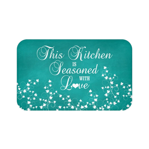 Teal "This Kitchen is Seasoned with Love" Kitchen Memory Foam Mat - MAT71
