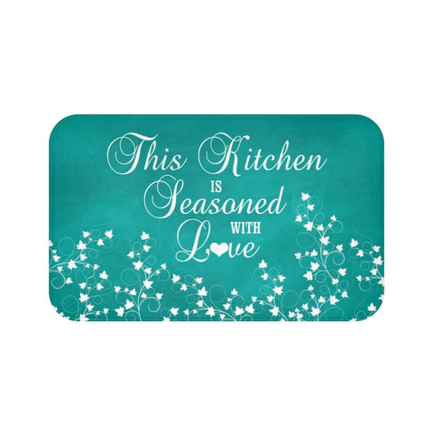 Teal "This Kitchen is Seasoned with Love" Kitchen Memory Foam Mat - MAT71
