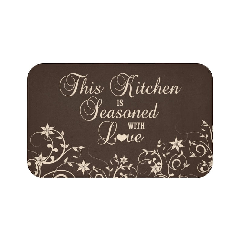 Brown Scroll "This Kitchen is Seasoned with Love" Kitchen Memory Foam Mat - MAT73