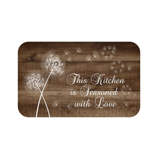 Farmhouse Brown Dandelion "This Kitchen is Seasoned with Love" Kitchen Memory Foam Mat - MAT90