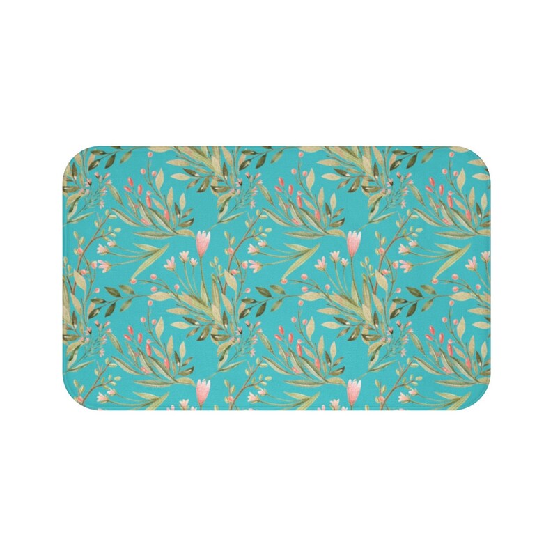 Teal and Green Floral Memory Foam Mat - MAT84