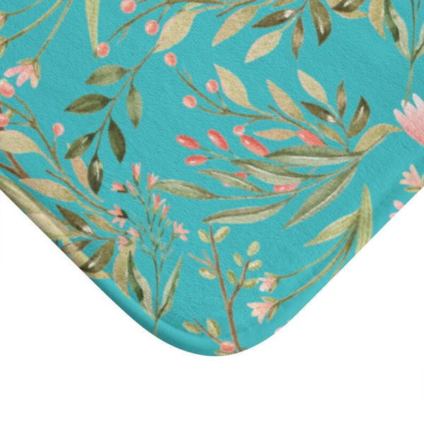 Teal and Green Floral Memory Foam Mat - MAT84