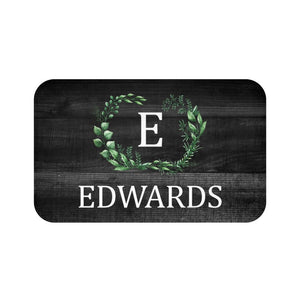 Rustic Black & Green Wreath Monogram Memory Foam Mat - MAT106