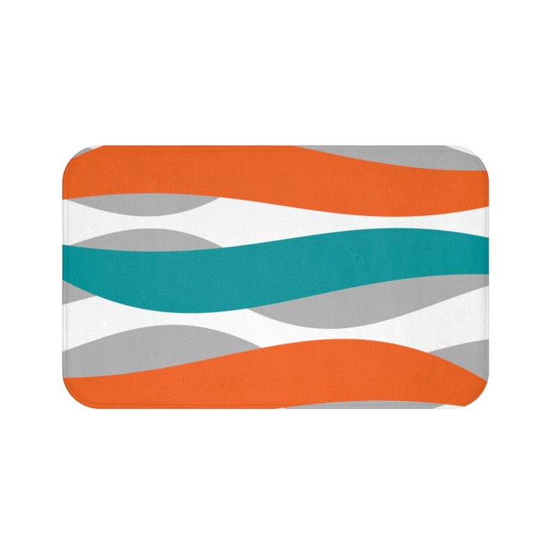 Orange Teal and Gray Abstract Ribbons Memory Foam Mat - MAT120