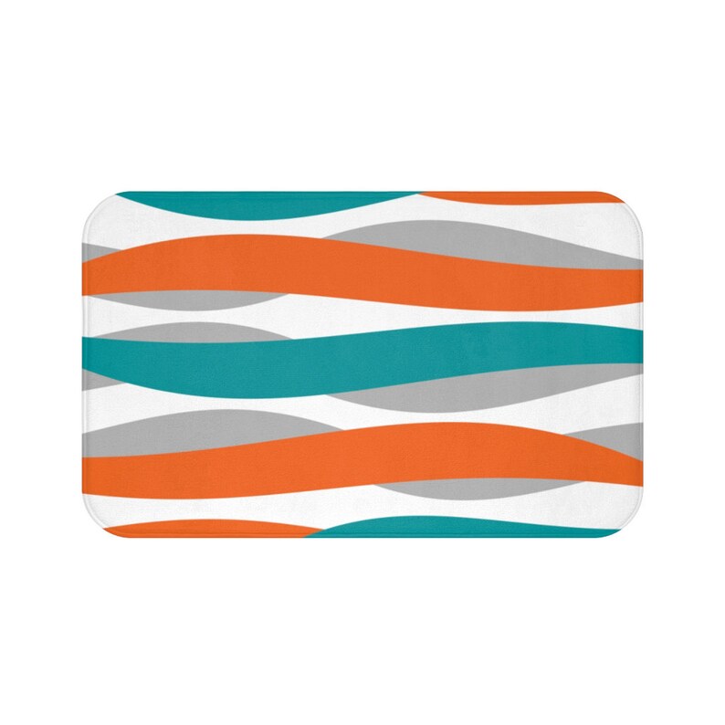 Orange Teal and Gray Abstract Ribbons Memory Foam Mat - MAT124