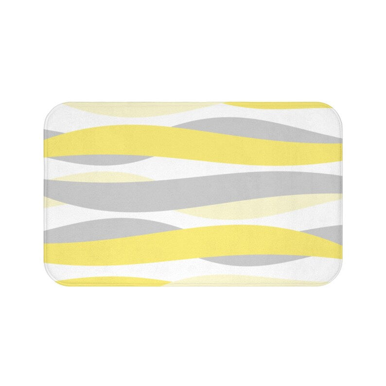 Yellow and Gray Abstract Ribbons Memory Foam Mat - MAT125