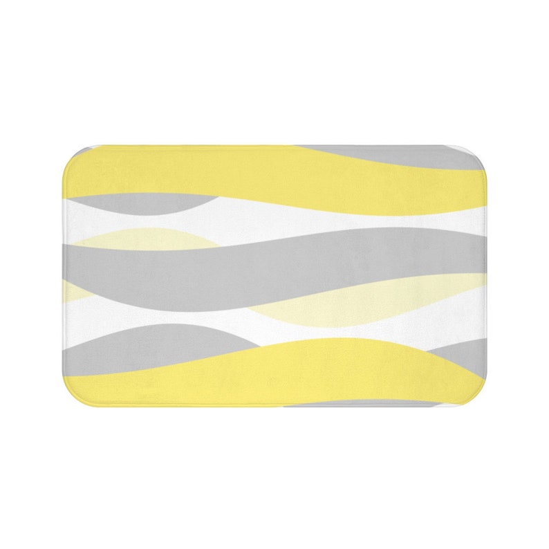 Yellow and Gray Abstract Ribbons Memory Foam Mat - MAT121
