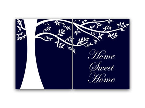 "Home Sweet Home" Family Tree Wall Art Prints, Living Room Art, Navy Home Decor - HOME31