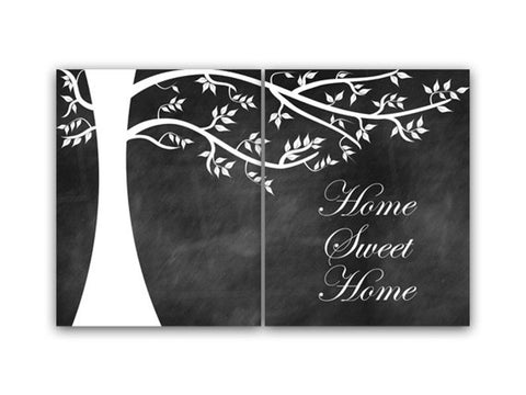 "Home Sweet Home" Family Tree Chalkboard Wall Art Prints, Living Room Art - HOME33