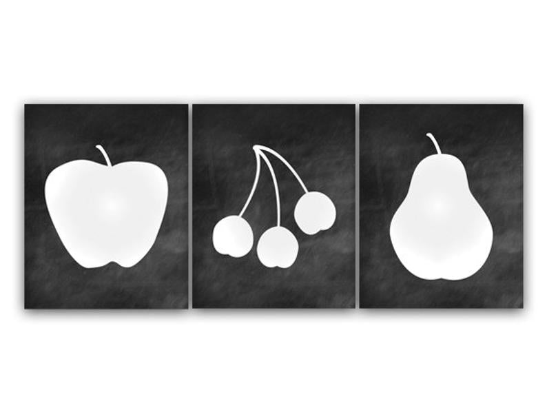Apple, Pear & Cherries Kitchen Art, Fruits Wall Décor, Dining Room Wall Art - HOME48