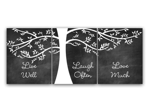 "Live Well, Laugh Often, Love Much" Home Decor Wall Art, Family Tree Pictures, Living Room Art - HOME64