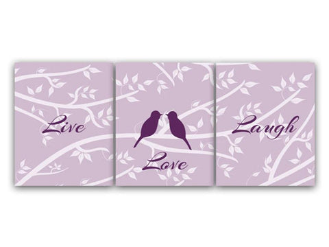 "Live Laugh Love" Purple Love Birds Art Prints, Bedroom or Bathroom Wall Art - HOME73