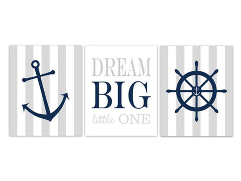 Nautical Nursery Wall Decor, Dream Big Little One CANVAS, Grey Nursery Decor, Nautical Wall Art, Nursery Quote Art, Baby Boy Room - KIDS162