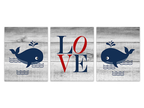 Rustic Nursery Wall Art, Whale Nursery CANVAS, Baby Boy Nursery Art Print, Boys Room Wall Art, LOVE Nursery Print, Playroom Decor - KIDS223