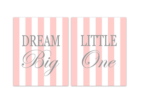Nursery Wall Art, Dream Big Little One, Kids CANVAS Wall Art, Pastel Pink and Gray Nursery, Pink and White Stripe Girls Room Decor - KIDS225