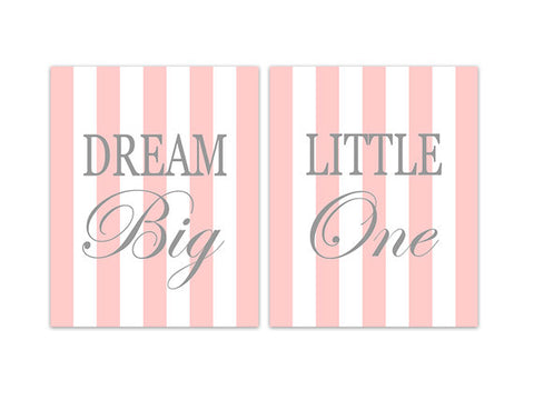 Nursery Wall Art, Dream Big Little One, Kids CANVAS Wall Art, Pastel Pink and Gray Nursery, Pink and White Stripe Girls Room Decor - KIDS225