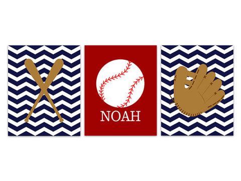 Baseball Wall Art, Personalized Kids Wall Art, Red and Navy Nursery Decor, Boy Monogram Art, Sports Theme Nursery - KIDS245