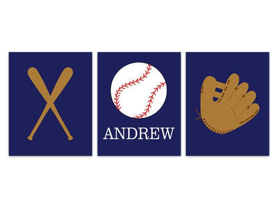 Kids Room CANVAS Personalized Kids Wall Art, Baseball Wall Art, Red and Navy Nursery Decor, Boy Monogram Art, Sports Theme Nursery - KIDS248