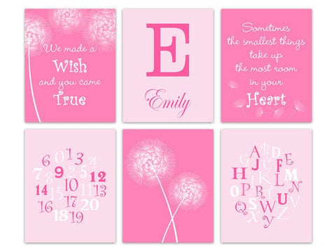 Pink Nursery Wall Art, Sometimes The Smallest Things Quote, We Made a Wish Quote, ABC Art Nursery Prints, Dandelion Nursery Prints - KIDS251