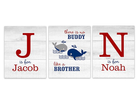 Personalized Whales Brothers Nursery 3pc Wall Art "There's No Buddy Like a Brother" - KIDS254