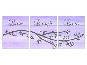 Live Laugh Love, Purple Wall Decor, Bathroom CANVAS Wall Art, Wood Effect Art PRINTS, Lavender Bedroom Decor, Rustic Home Decor - HOME190